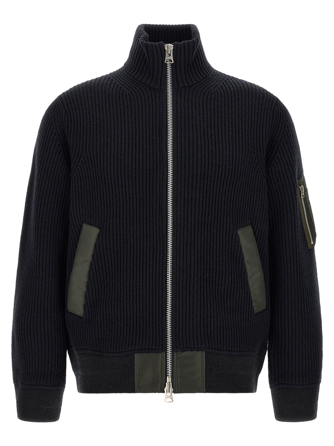 Sacai Ribbed Knit Blouson Puffer Jackets - Blu | bea32a7276be431fd5197be44c812183b0248c50
