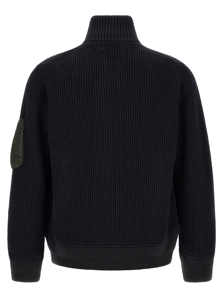 Sacai Ribbed Knit Blouson Puffer Jackets - Blu | 30c208a36a0ed13e184bb7a485f2d6397c034f63