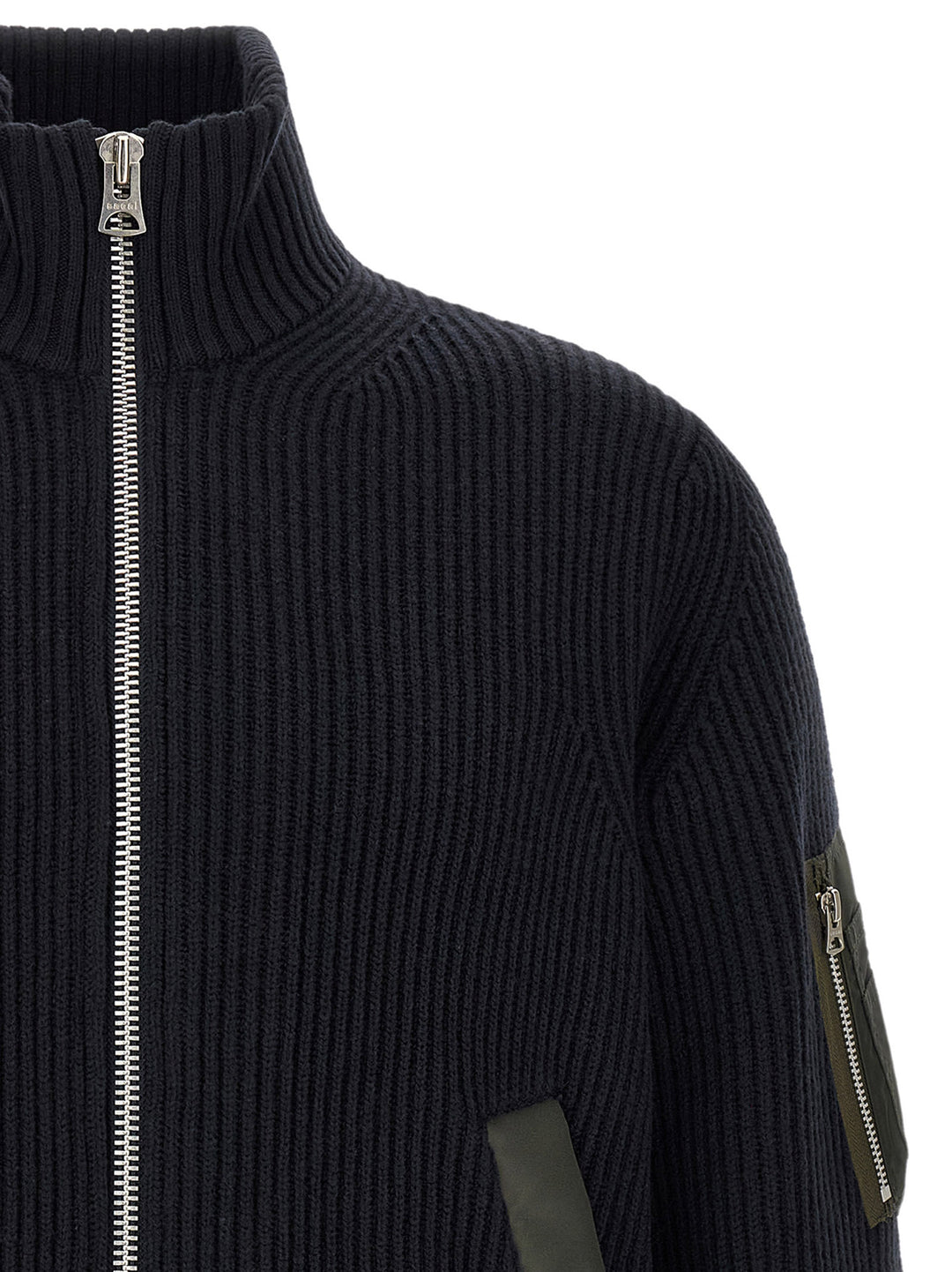 Sacai Ribbed Knit Blouson Puffer Jackets - Blu | 4edf30ee8b6f9764b0a77a337c2a41759aa0265a