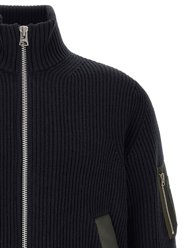Sacai Ribbed Knit Blouson Puffer Jackets - Blu | 4edf30ee8b6f9764b0a77a337c2a41759aa0265a
