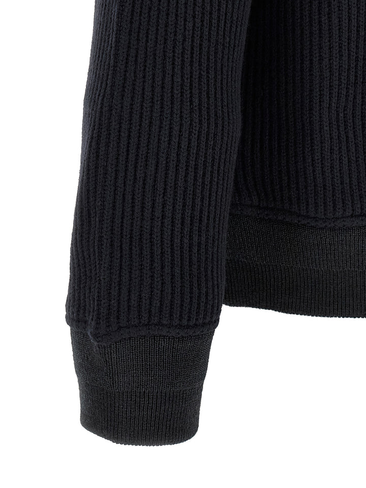 Sacai Ribbed Knit Blouson Puffer Jackets - Blu | 956e64b2111b7aca348654cb1a86a131af80ab4b