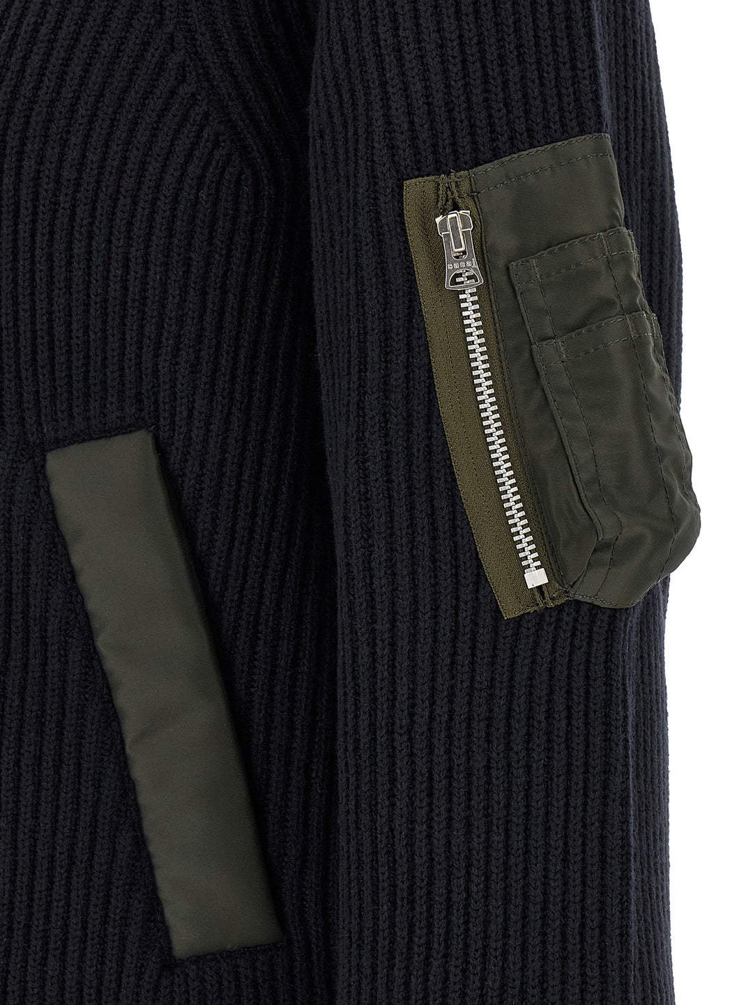 Sacai Ribbed Knit Blouson Puffer Jackets - Blu | cd4d6a557afa2603f57a031f2348526d39ecc454