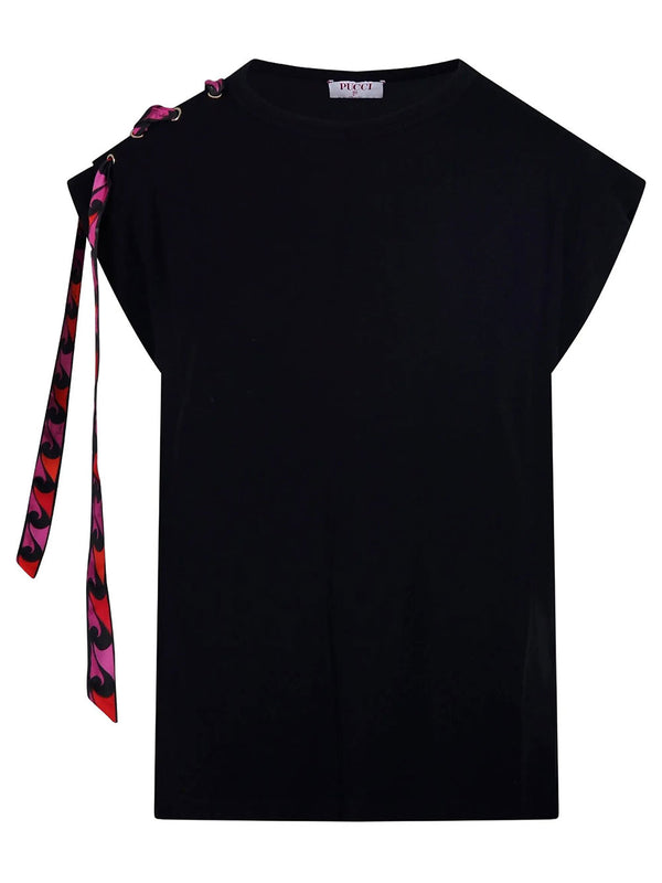 T-Shirt In Viscosa Con Nastro In Seta