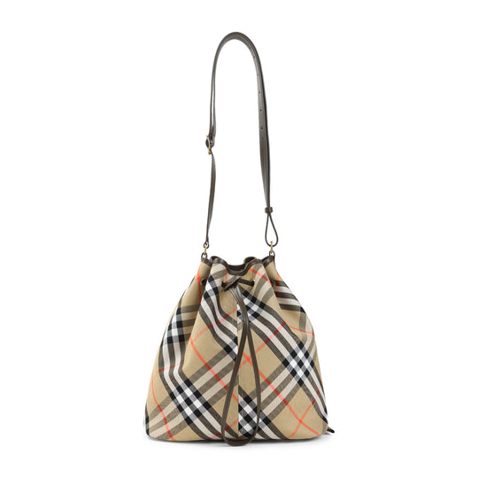Sand Beige Cotton Drawstring Bucket Shoulder Bag