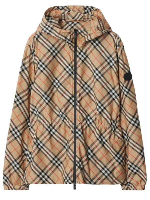 Giacca Motivo Check Con Zip E Cappuccio