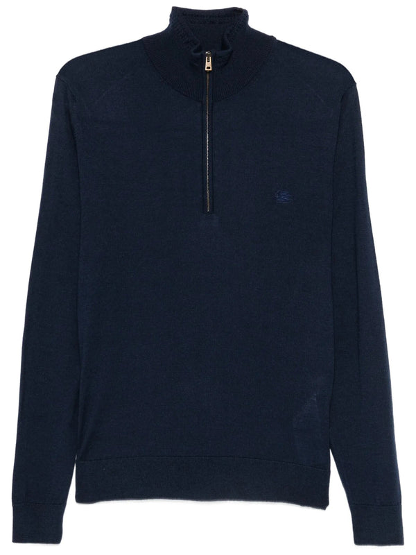Maglione In Lana E Seta Con Zip E Ricamo Pegaso