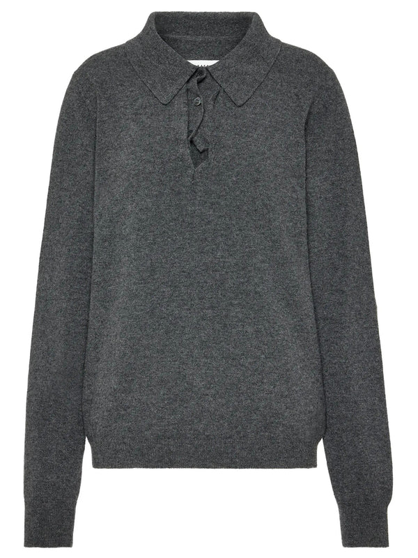 Maglione Polo In Lana Con Collo Drappeggiato