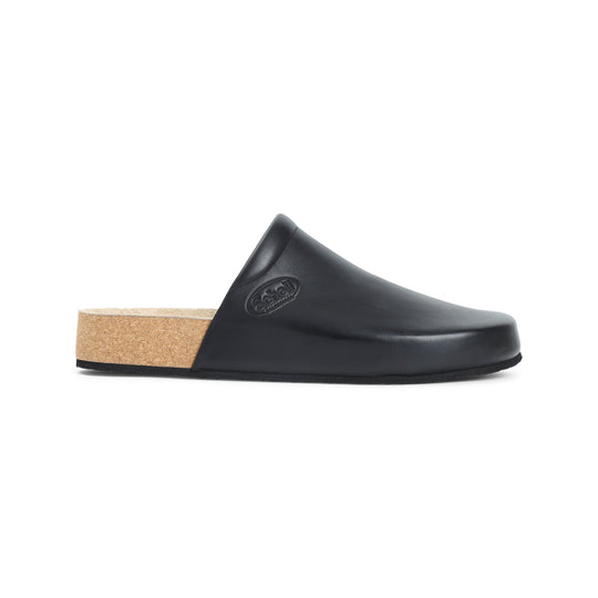 Black School Flat Calf Leather Mules