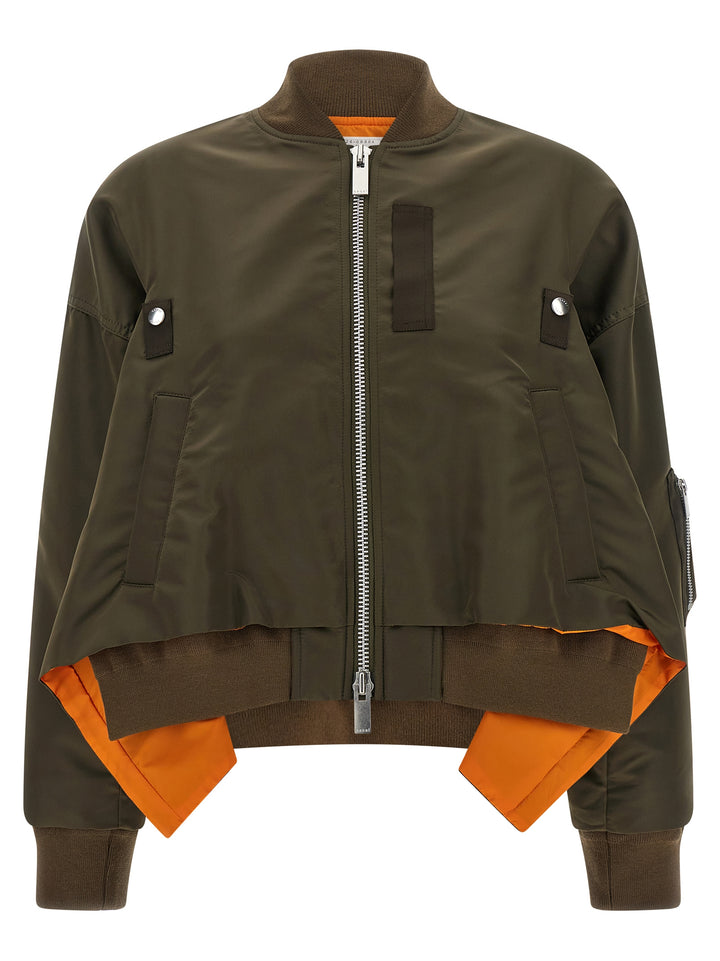 Sacai Asymmetrical Blouson Bottom Puffer Jackets - Verde | f01352ff577bb9222dce401171242f3333a4a625