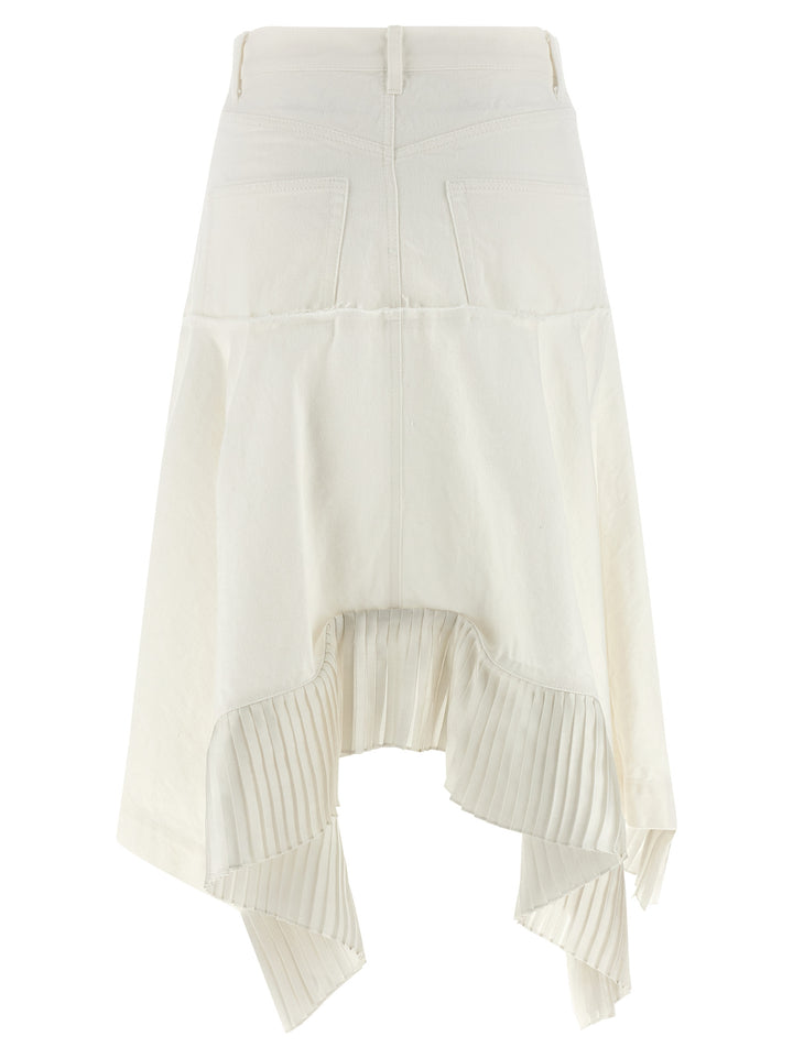 Sacai Satin Denim Skirt Gonne - Bianco | e934788e39044f4d7fd8e3686f716e1405379f96