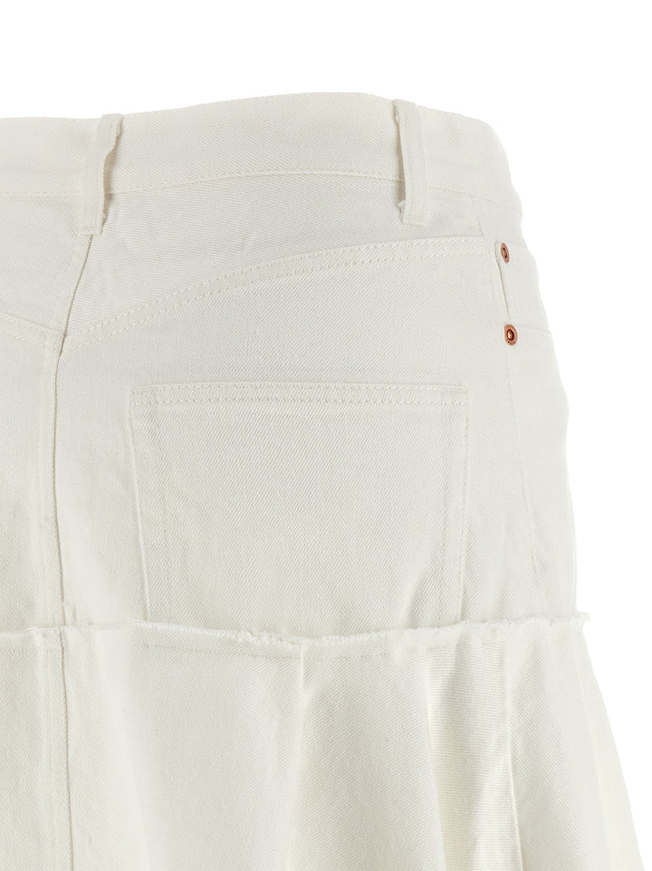 Sacai Satin Denim Skirt Gonne - Bianco | 37be8752bc1c7fe02956c03db36581695528f02c