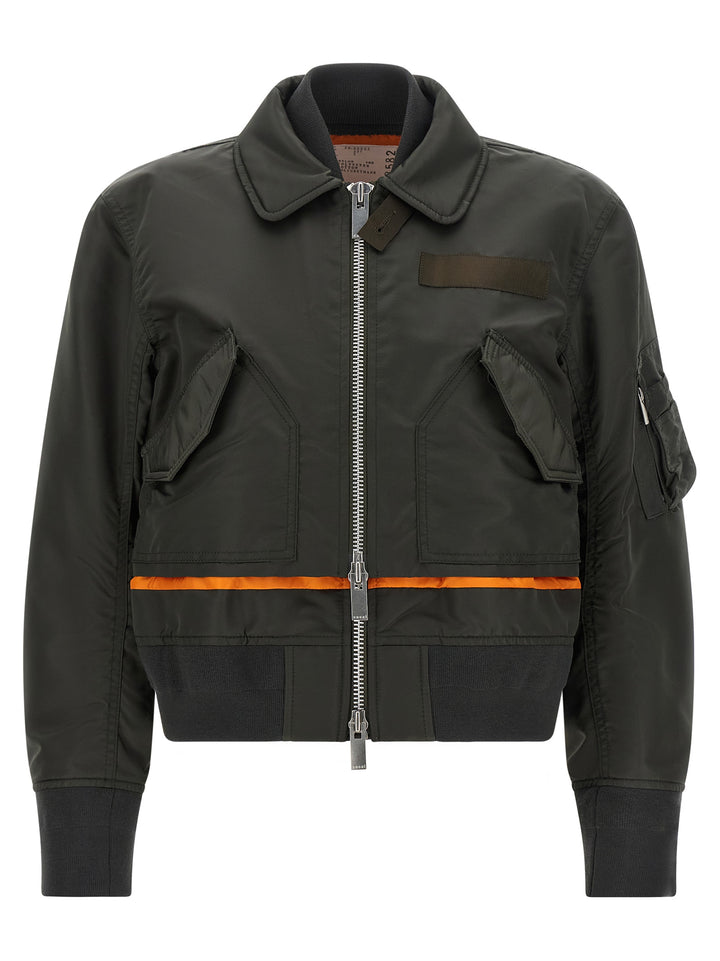 Sacai Double Layer Blouson Puffer Jackets - Verde | 923f5a0fe9768f303bd79d5450d0645799fadf5e