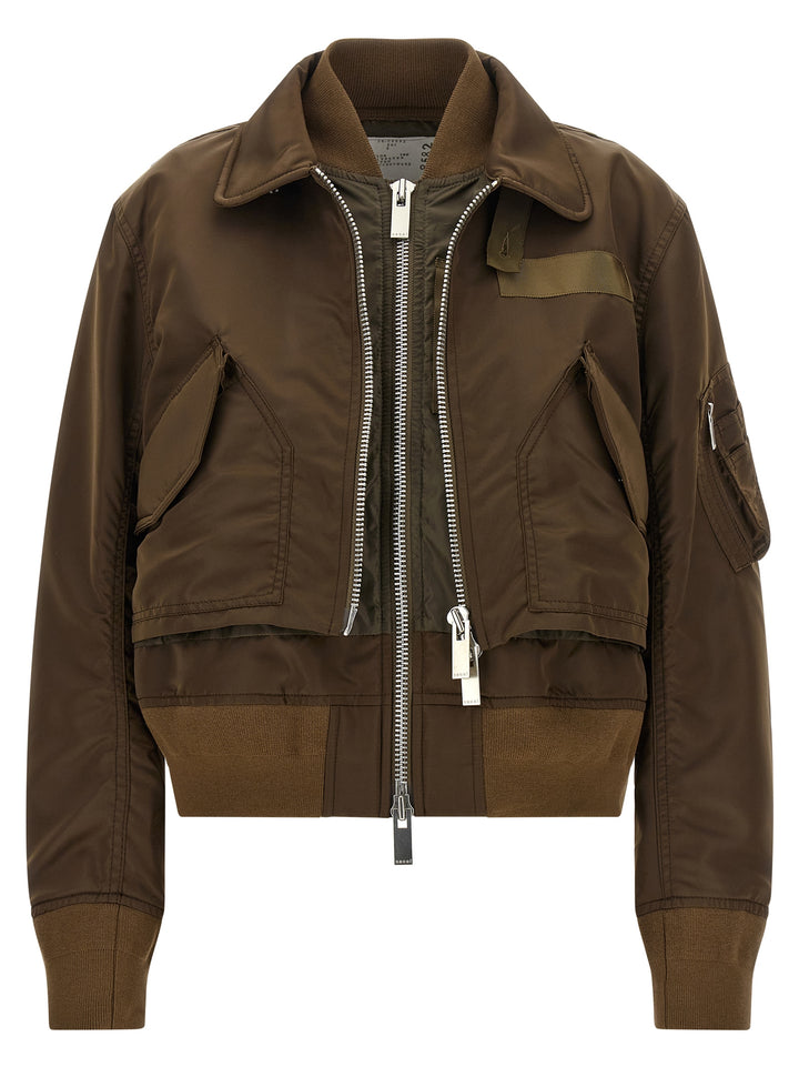 Sacai Double Layer Blouson Puffer Jackets - Marrone | de605822dbda03a75eda9a47e80cfae3c91cf6ee