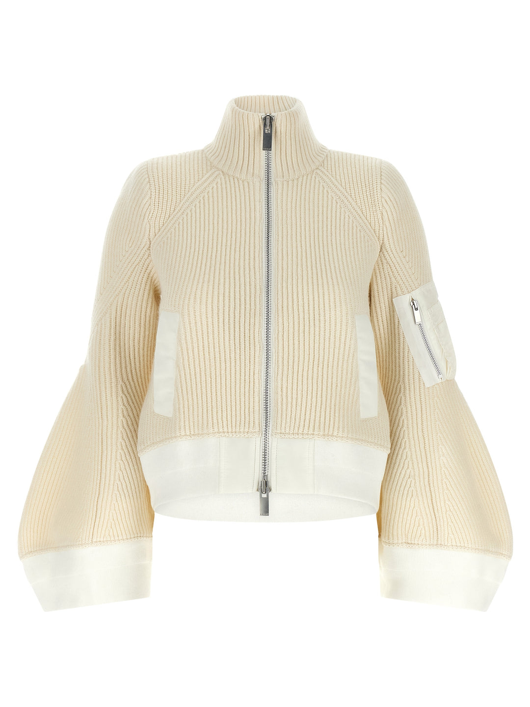 Sacai Nylon Twill X Wool Knit Puffer Jackets - Bianco | 1287050f88f078a53a33216807e000a78f0734d1