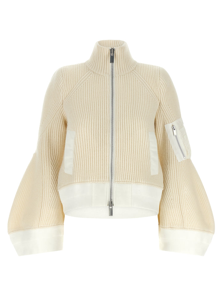 Sacai Nylon Twill X Wool Knit Puffer Jackets - Bianco | 1287050f88f078a53a33216807e000a78f0734d1