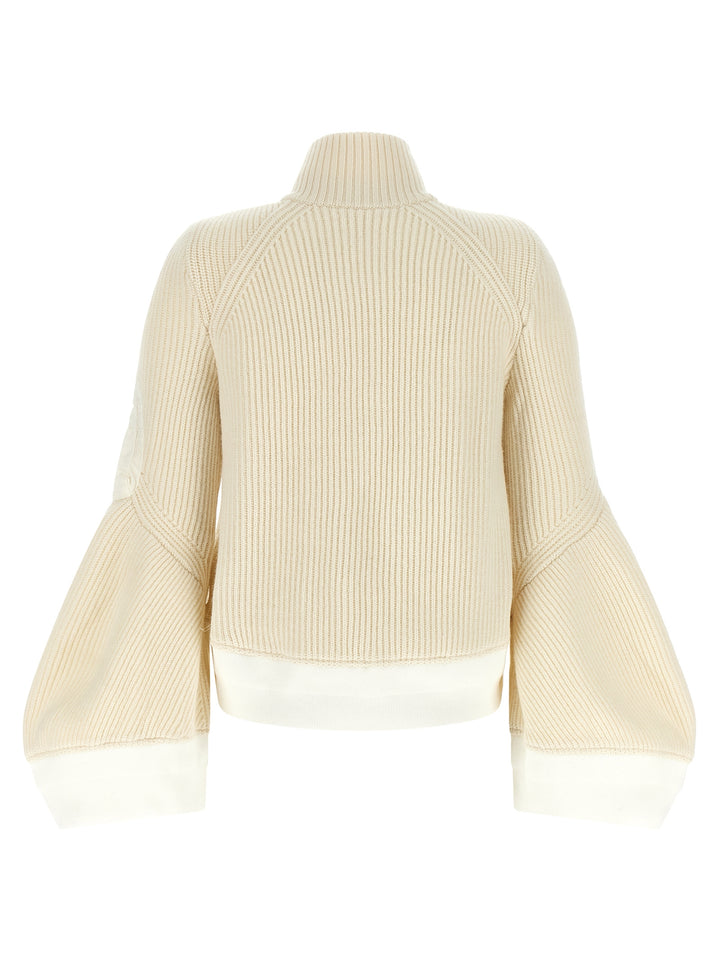 Sacai Nylon Twill X Wool Knit Puffer Jackets - Bianco | 5c4e7c93fb1a98726fb523c4d9a4ae801e907d75