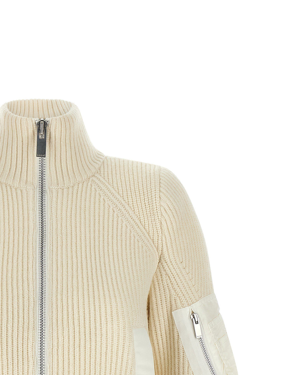 Sacai Nylon Twill X Wool Knit Puffer Jackets - Bianco | a612bb7357ea209b3b2b2d0dd128746ca8abf091