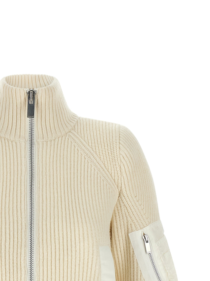 Sacai Nylon Twill X Wool Knit Puffer Jackets - Bianco | a612bb7357ea209b3b2b2d0dd128746ca8abf091