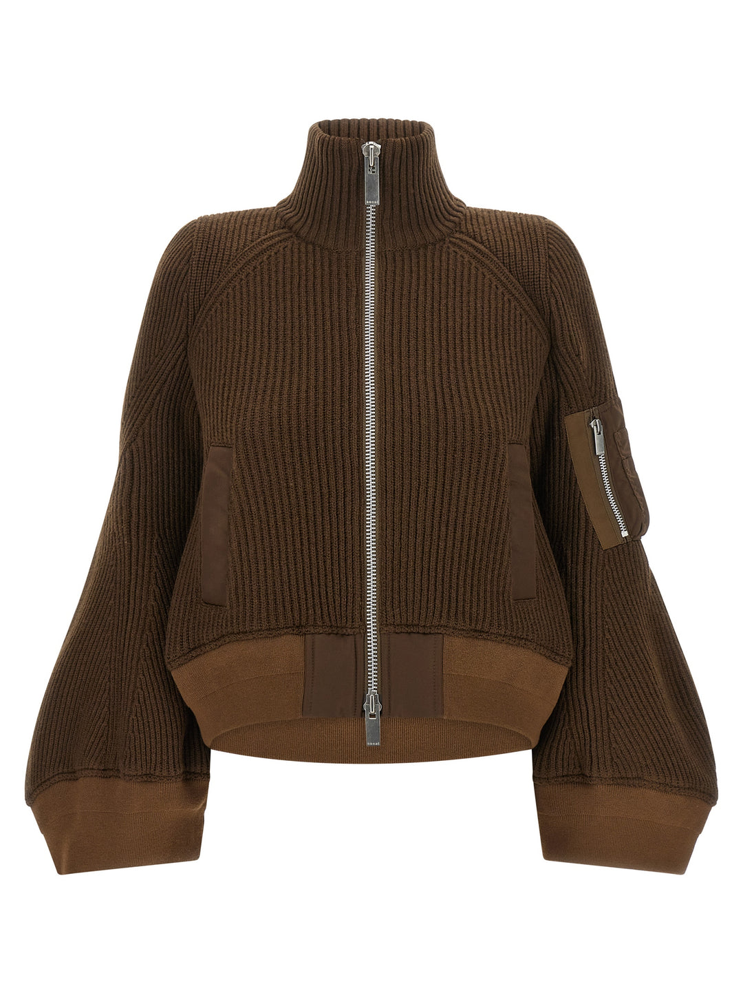 Sacai Nylon Twill X Wool Knit Puffer Jackets - Marrone | f33781facdf0dfdafc96fde7616685a4716b2882
