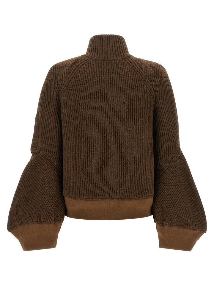 Sacai Nylon Twill X Wool Knit Puffer Jackets - Marrone | 6fa815fe8fa603a8ae9d3a32e4bf36f25c518901