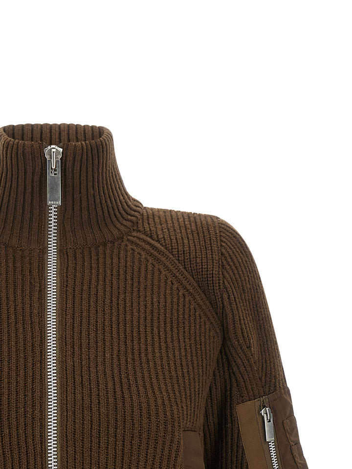 Sacai Nylon Twill X Wool Knit Puffer Jackets - Marrone | 05167679e7e9ba2209d6c4430f3908248833feab