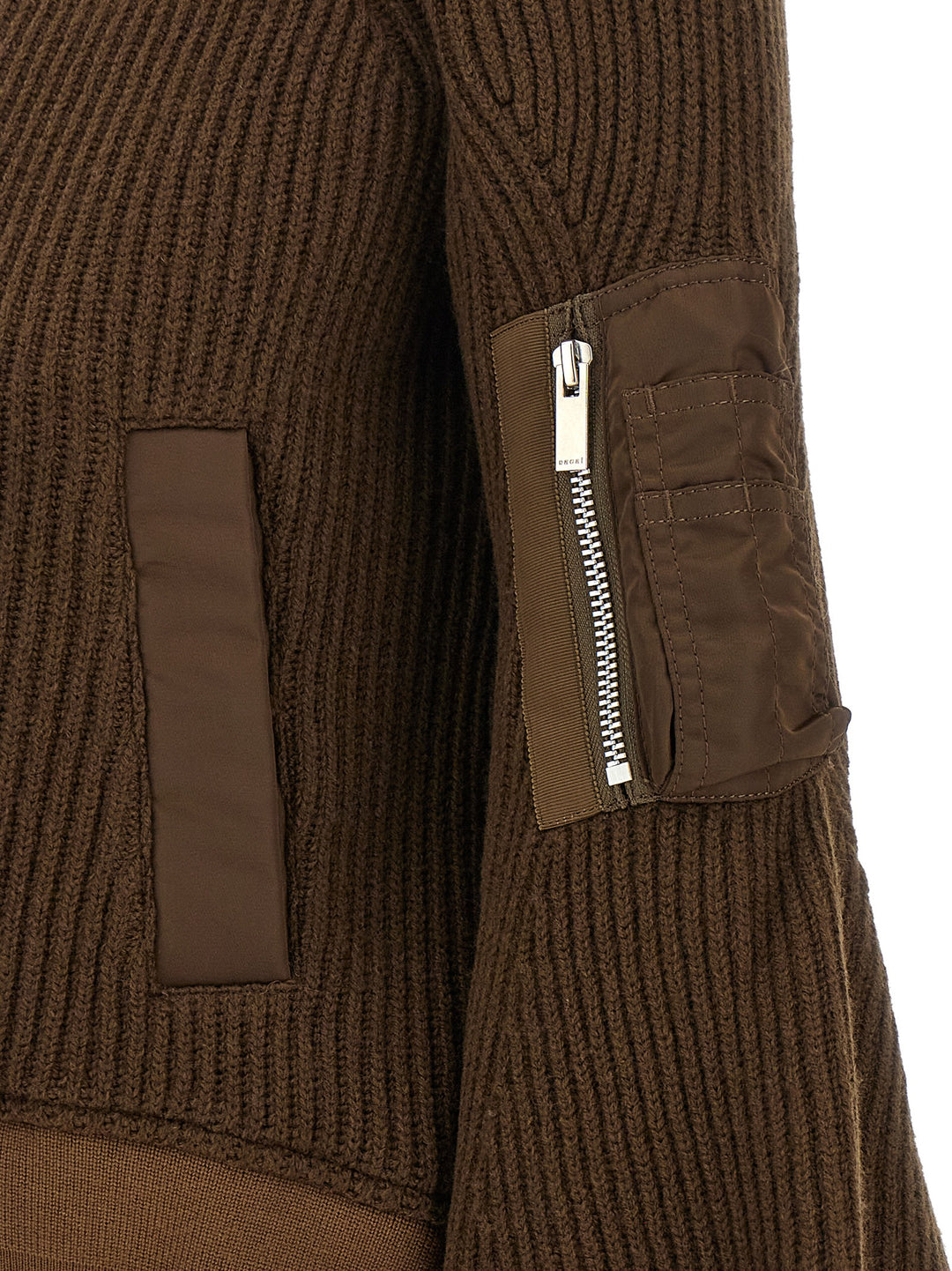Sacai Nylon Twill X Wool Knit Puffer Jackets - Marrone | 08e8a3747801ef9438501887d13b72ad31b51b56