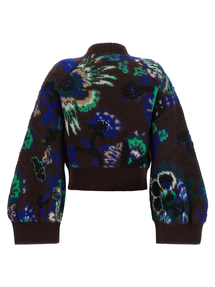 Sacai Floral Jacquard Blouson Puffer Jackets - Marrone | b4a4834da9c3e77e86adca676dd009983eabc035