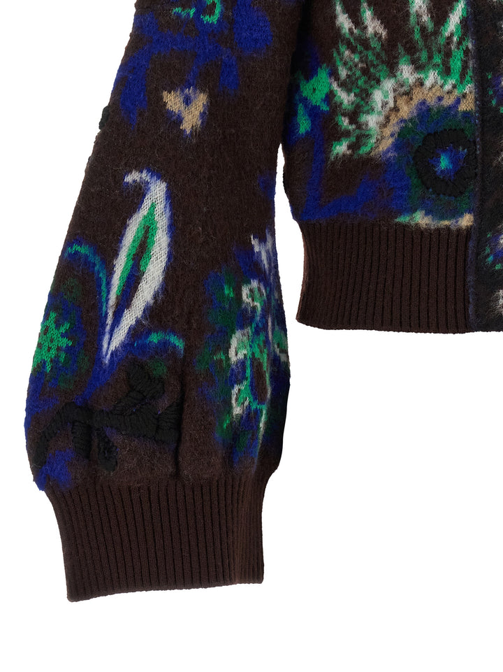 Sacai Floral Jacquard Blouson Puffer Jackets - Marrone | 5f947876ad64b4367f30c61b6d402a181470ffc9