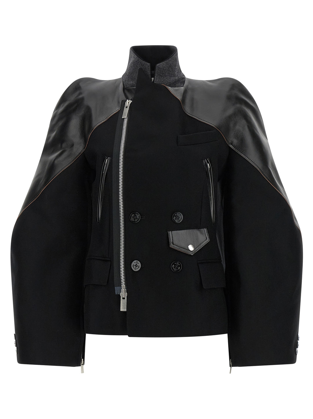 Sacai Melton Wool Jacket Puffer Jackets - Nero | 52ddee63feb4f94abf285c2dd35dee52af56a0dc
