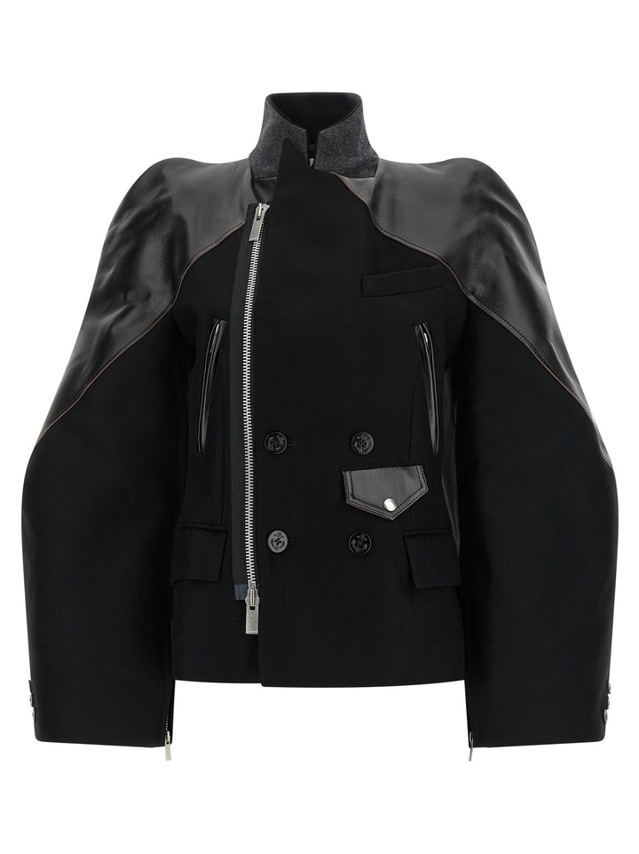 Sacai Melton Wool Jacket Puffer Jackets - Nero | 52ddee63feb4f94abf285c2dd35dee52af56a0dc