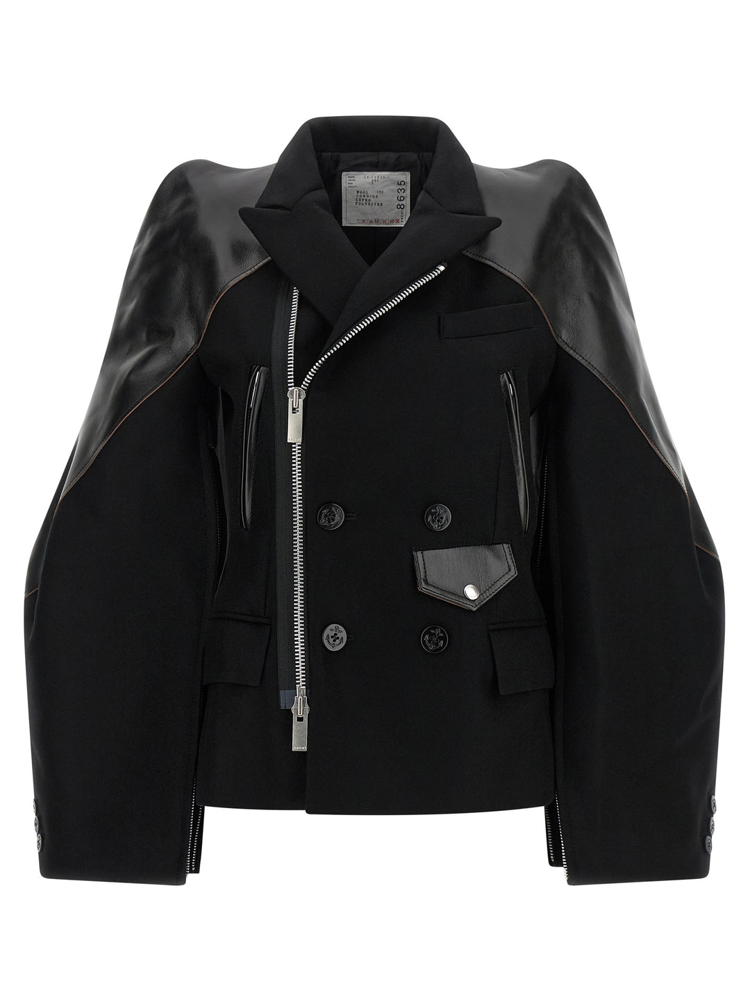 Sacai Melton Wool Jacket Puffer Jackets - Nero | 1540f4adc3f8a8fb28545b03d26047d4afa8cb41