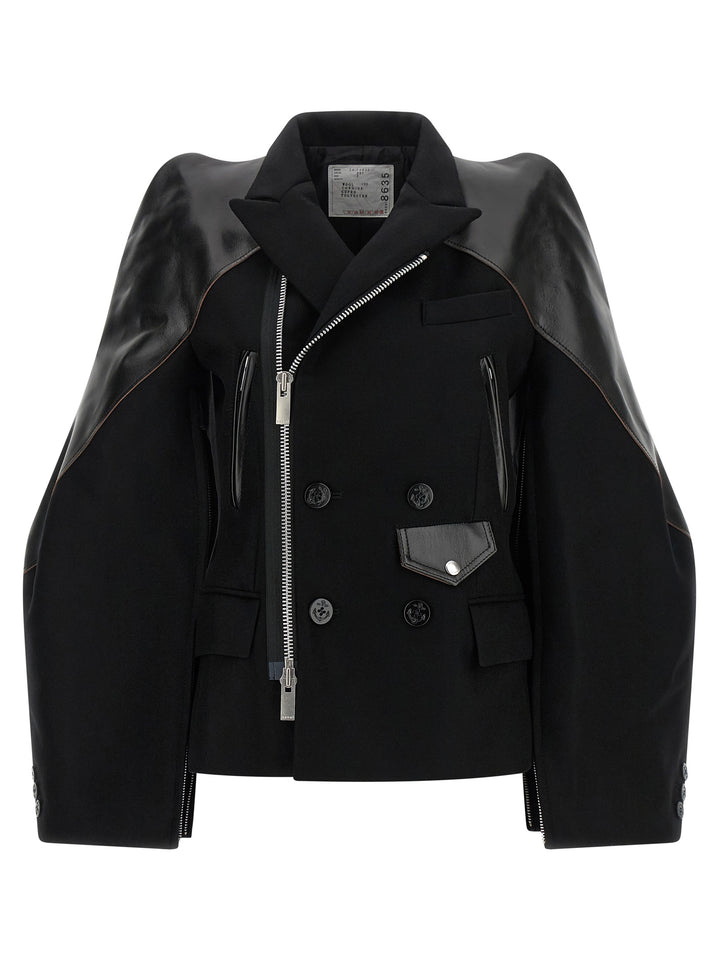 Sacai Melton Wool Jacket Puffer Jackets - Nero | 1540f4adc3f8a8fb28545b03d26047d4afa8cb41