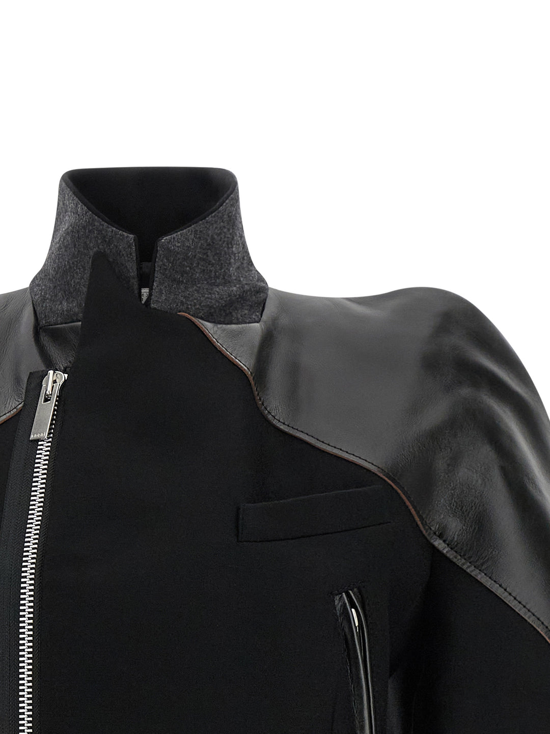 Sacai Melton Wool Jacket Puffer Jackets - Nero | 6029281cec0091946939f44b7919fd8320ae8ac1