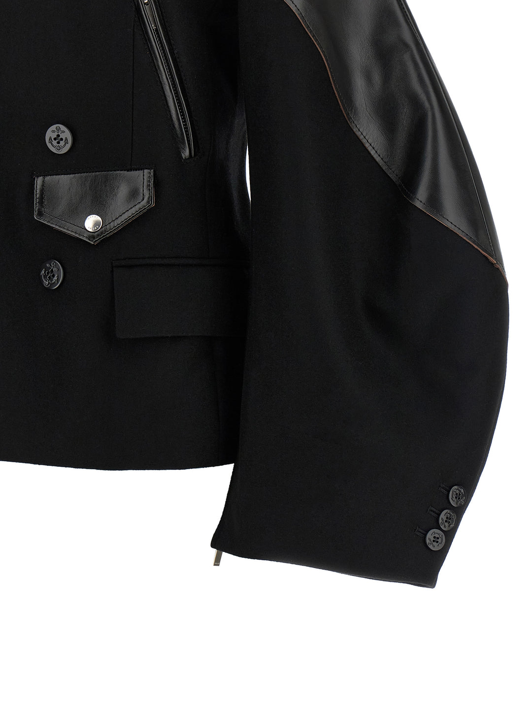 Sacai Melton Wool Jacket Puffer Jackets - Nero | 81f4a377c146e3238eafb54cd0cbec7c0a97fbb1