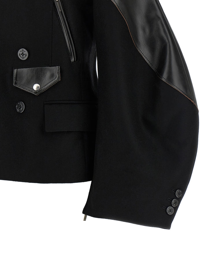 Sacai Melton Wool Jacket Puffer Jackets - Nero | 81f4a377c146e3238eafb54cd0cbec7c0a97fbb1