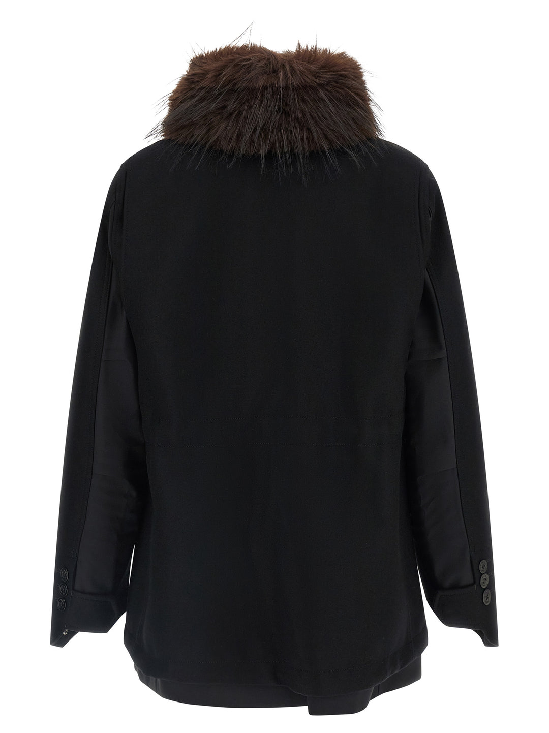 Sacai Wool Coat With Fur Insert Puffer Jackets - Nero | d0eb7f58e272e312ea89b103140e114e32d98c34