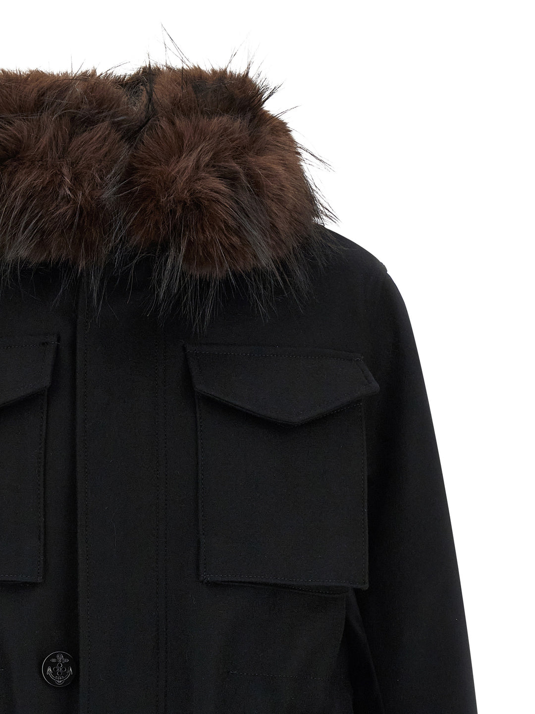 Sacai Wool Coat With Fur Insert Puffer Jackets - Nero | da6feb8e471a32dd972da8d9f6c06b4b600b5b60