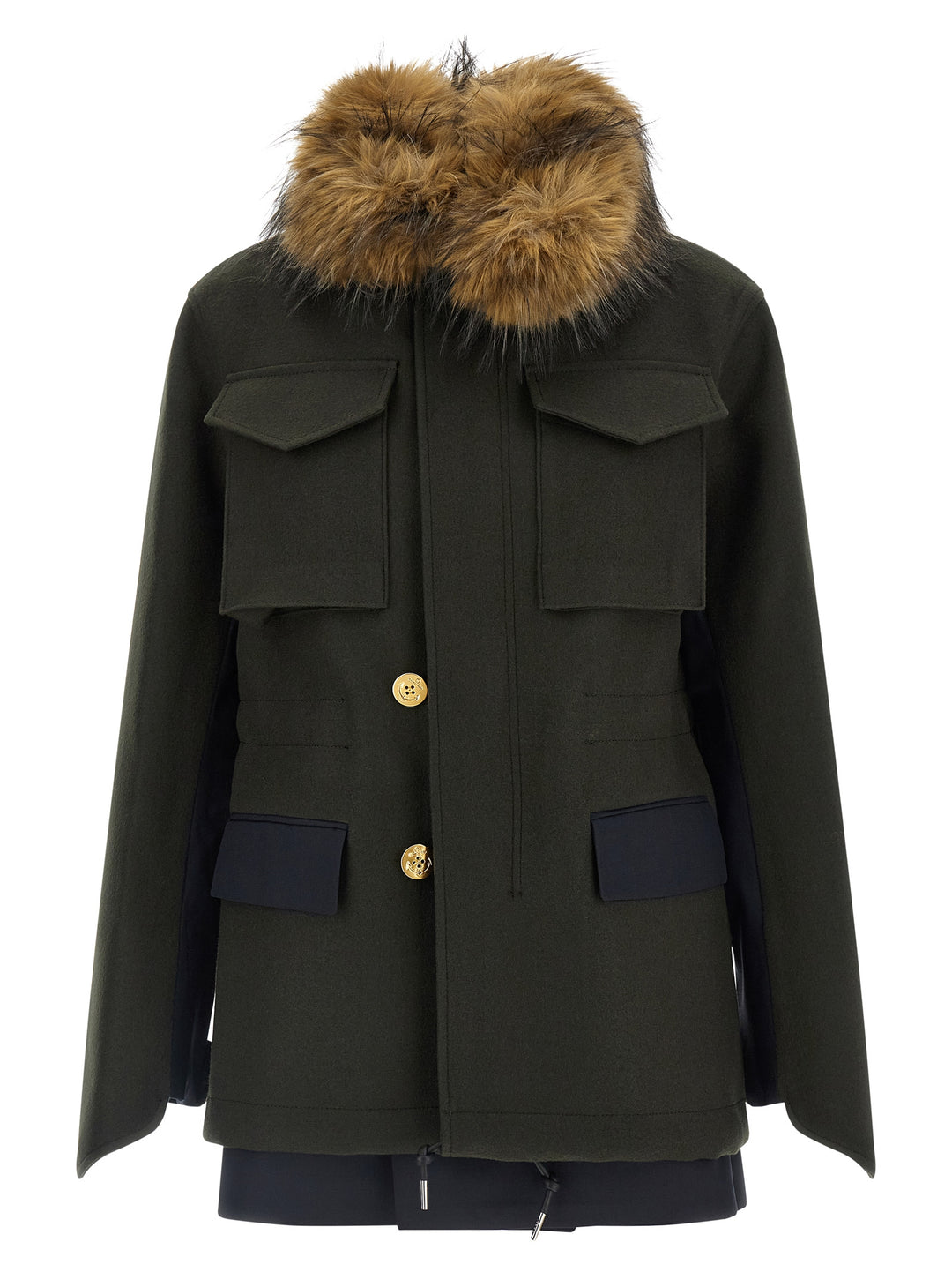 Sacai Wool Coat With Fur Insert Puffer Jackets - Verde | 2cb74a469f0c6f8ebc5a5c5990dc29483e49b95a