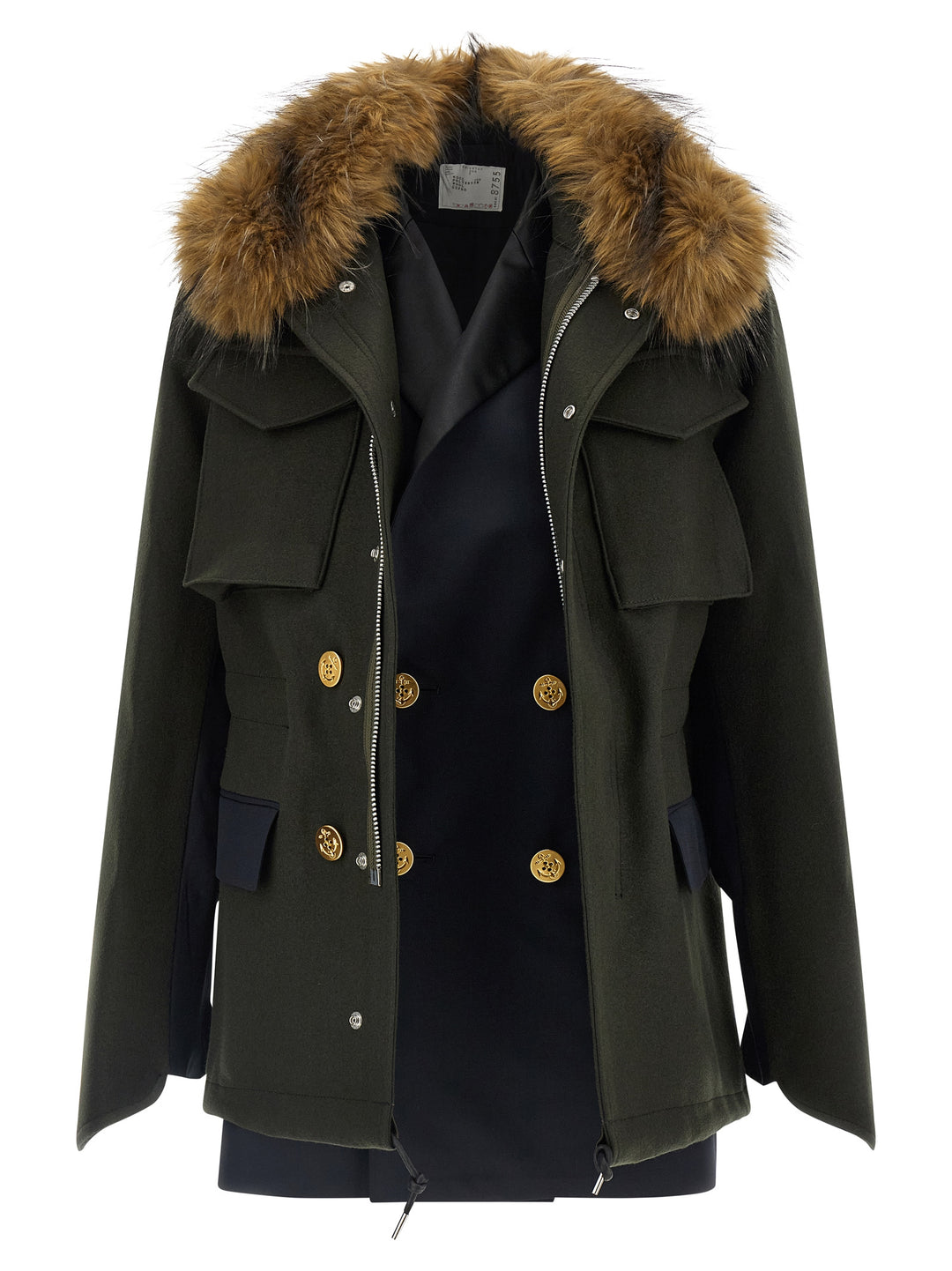 Sacai Wool Coat With Fur Insert Puffer Jackets - Verde | 2fe17258a5b31c69ad8cf809835e6fca17aab609