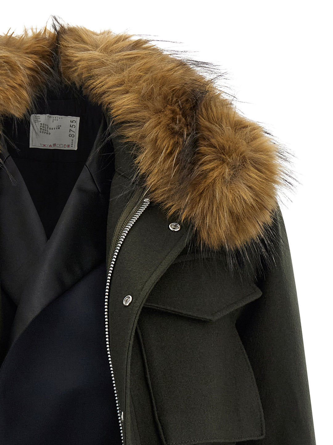 Sacai Wool Coat With Fur Insert Puffer Jackets - Verde | c1a65748d494d6cb91c9df268201ae7987566a44