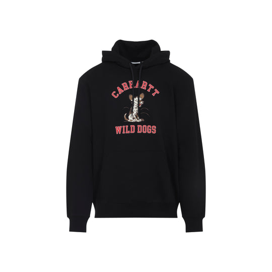 Black Cotton Hooded Wild Dog Sweatshirt