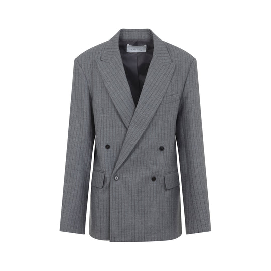 Grey Wool Newark Pinstripe Double Breasted Blazer