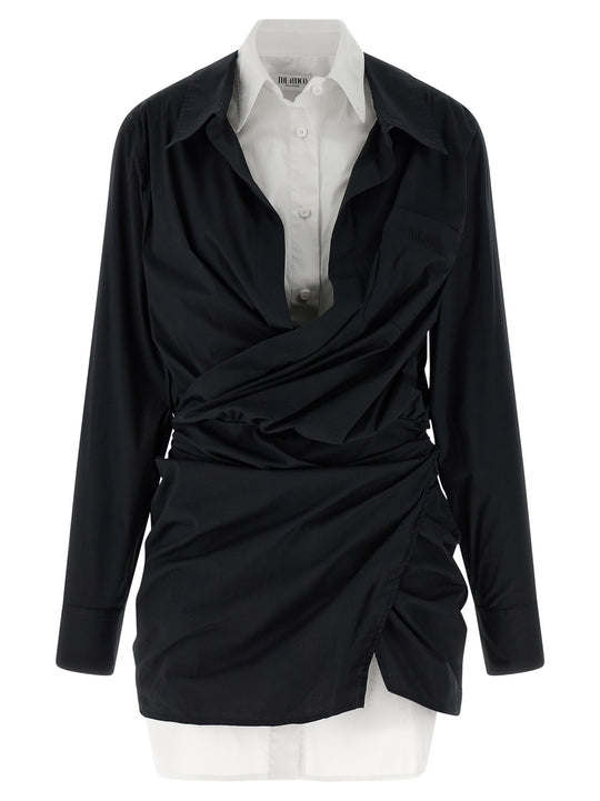 Double Layer Shirt Dress Abiti Bianco/Nero