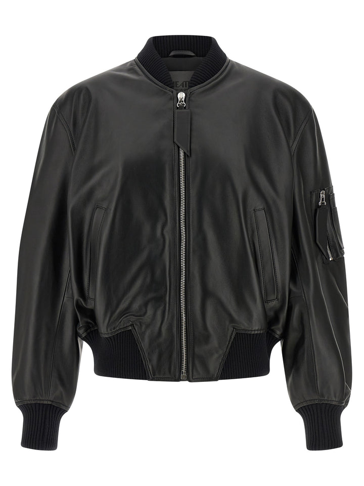 The Attico Leather Bomber Jacket Puffer Jackets - Nero | fb58421fb633d8f7c1e1791edbb152cade136bd8
