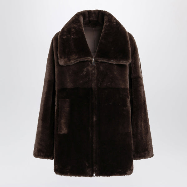 Oak Brown Zip-Up Shearling Jacket
