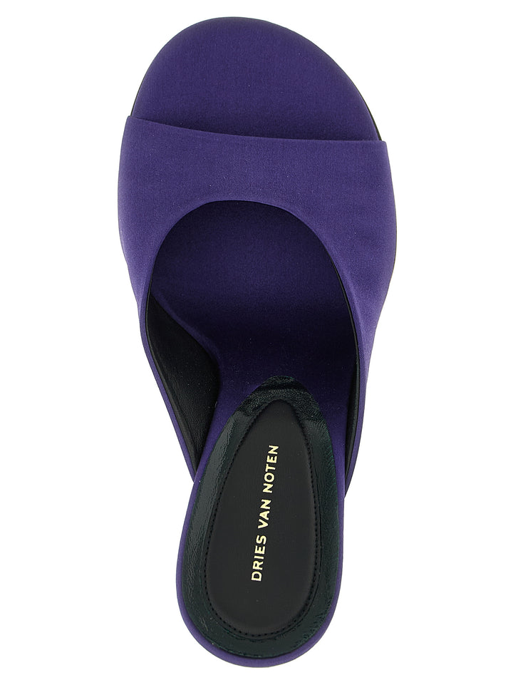 Dries Van Noten  Satin Mules Zeppe - Viola | e8861b28c7591aa9c4da6d8fefe2391006e7da5a