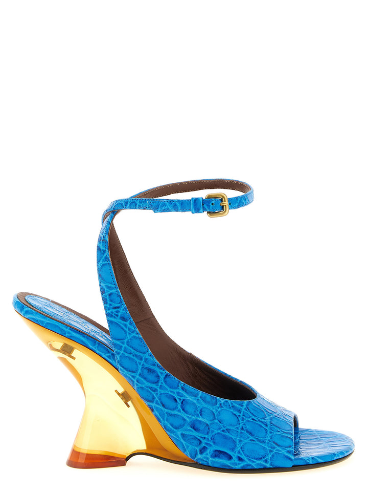 Dries Van Noten  Embossed Leather Sandals Zeppe - Celeste | fd82a262e02d2615f79e4432d40fe8ddf536e0d3
