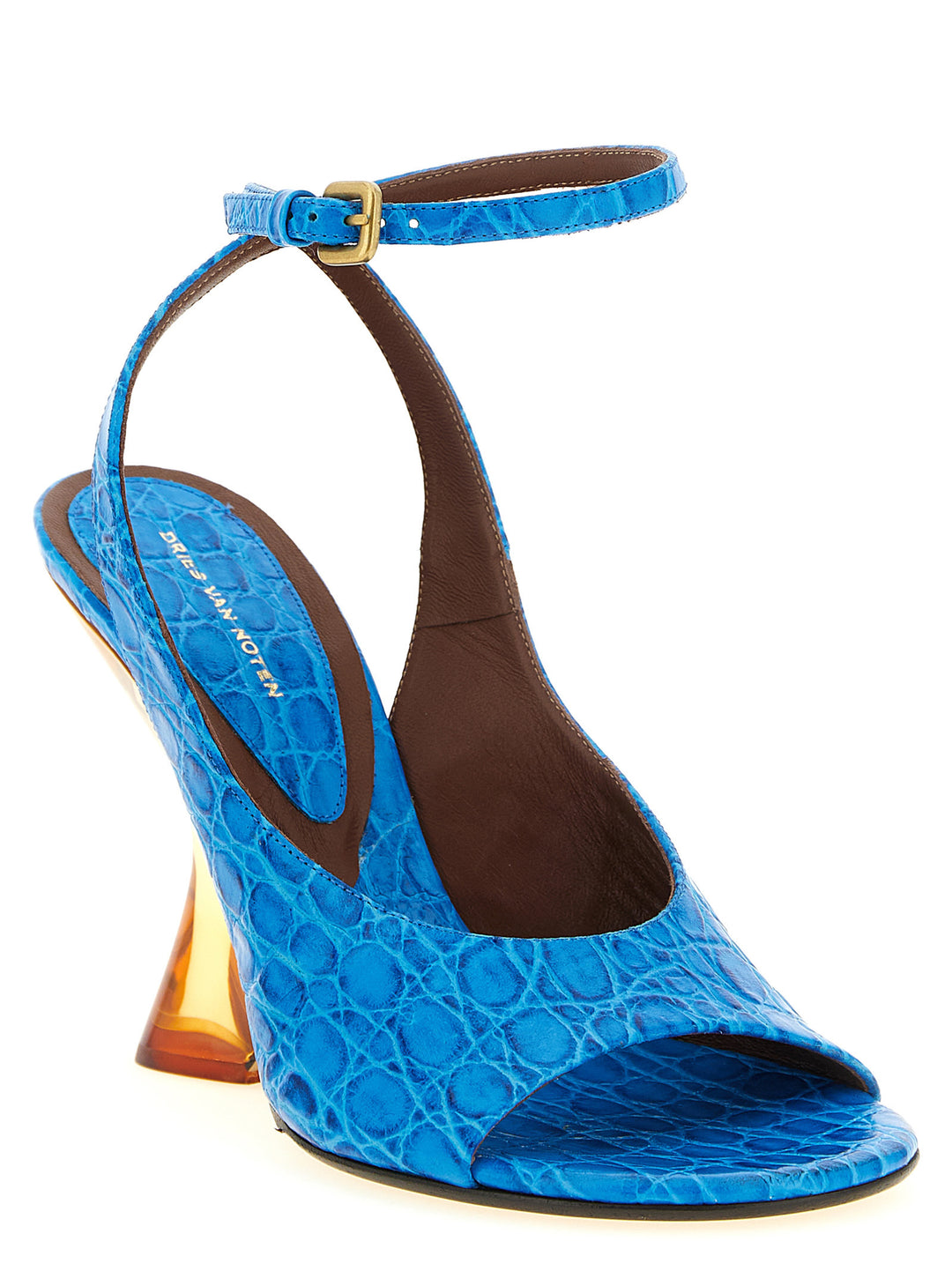 Dries Van Noten  Embossed Leather Sandals Zeppe - Celeste | a4cff4eaa6c714d897f4500eabdca77eadd6e7d8