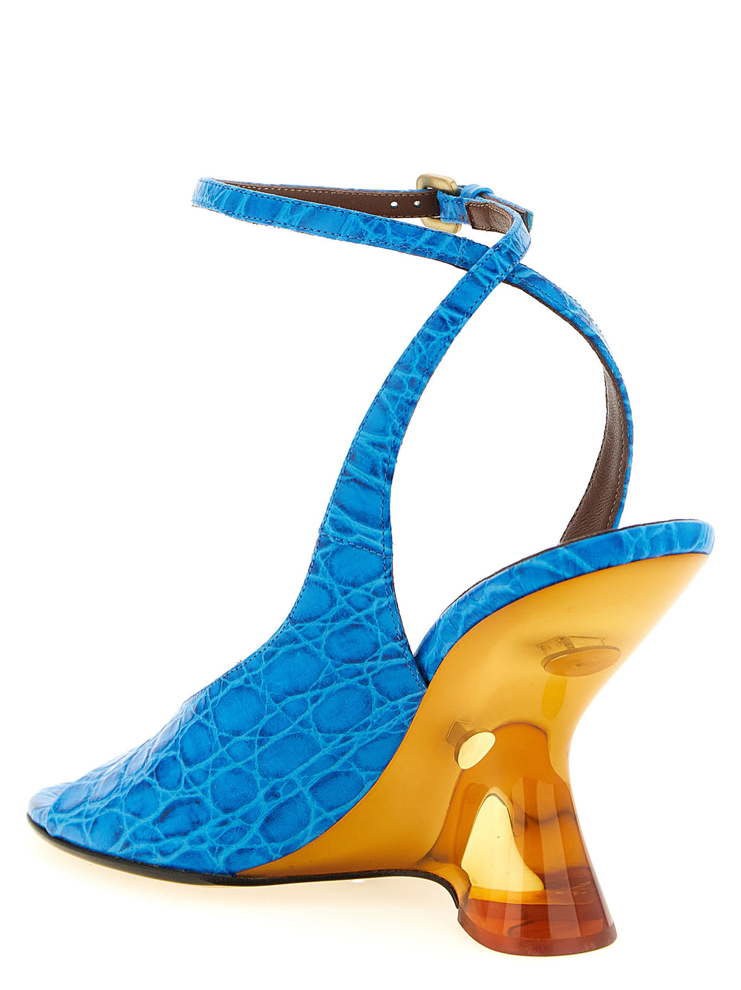 Dries Van Noten  Embossed Leather Sandals Zeppe - Celeste | 5fbf26bf3ff834786307affd7fea234b11d60de1