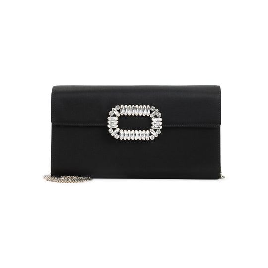 Black Envelope Flap Sexy Choc Buckle Satin Clutch